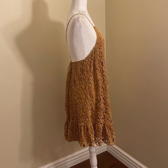 Free People Mustard Lace Line Halter Mini Dress - Picture 6 of 11